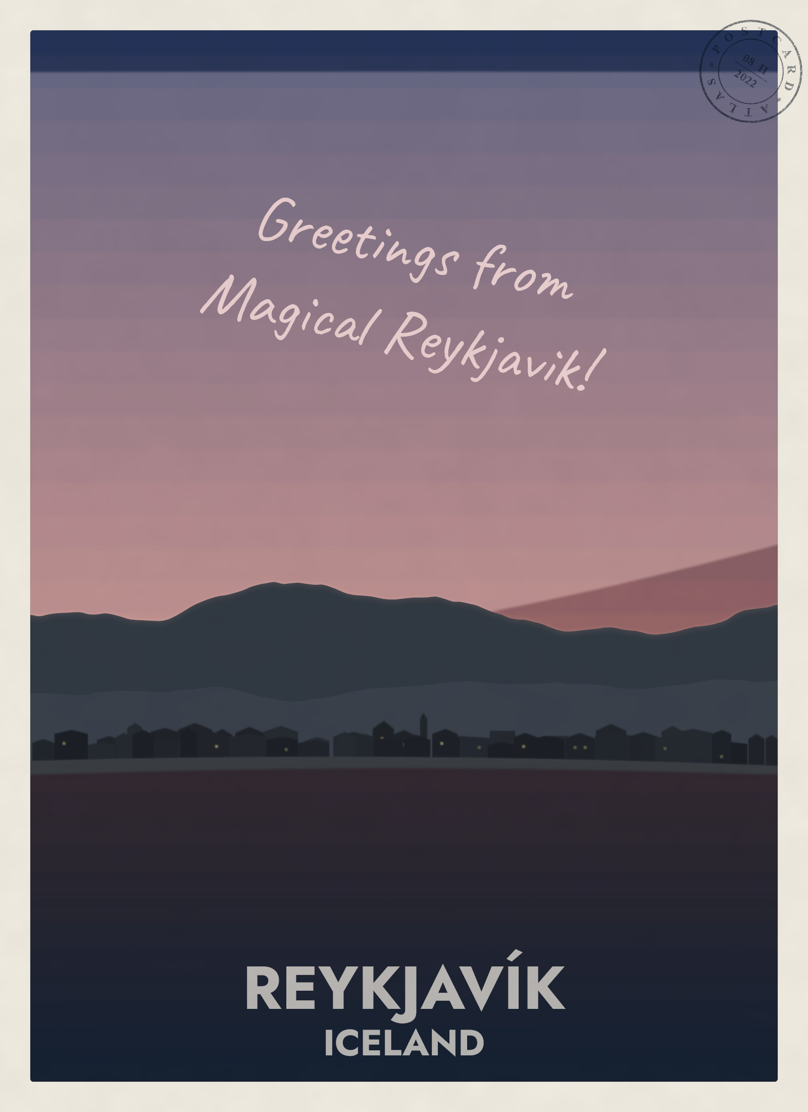 Reykjavik at dusk in winter